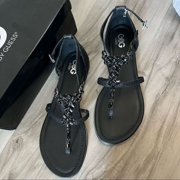 NWT G by Guess Deers black jeweled BLING sandals size 11 & 10. Glitter upper - Picture 4 of 13